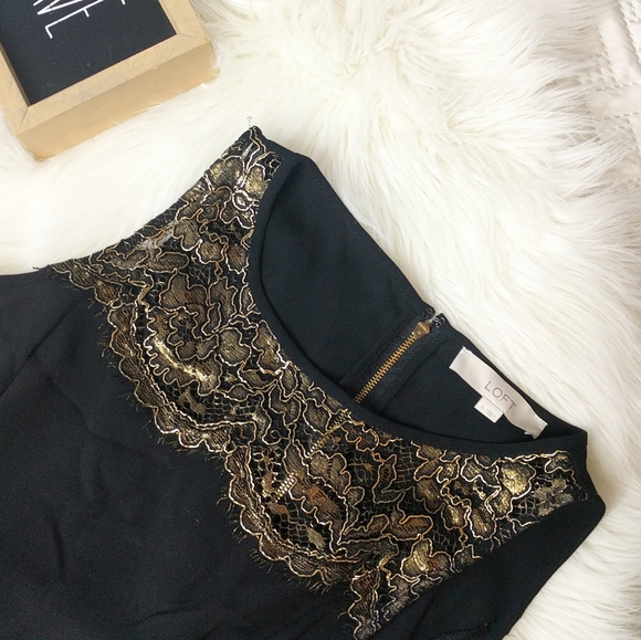 {Ann Taylor LOFT} Black and Gold Dress - Picture 2 of 3